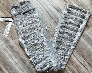 RED FOX WOMEN'S STACKED SUPER FRAYED DENIM PANTS PA4414 (GREY)