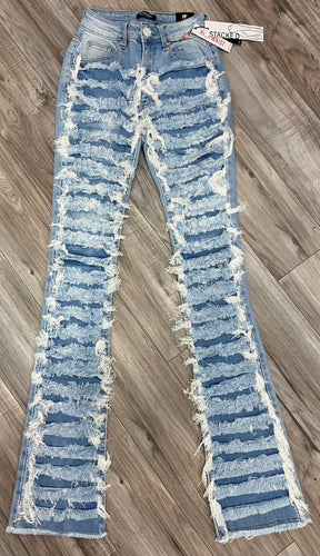 RED FOX WOMEN'S STACKED SUPER FRAYED DENIM PANTS PA4414 (LT BLUE)