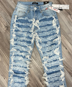 RED FOX WOMEN'S STACKED SUPER FRAYED DENIM PANTS PA4414 (LT BLUE)