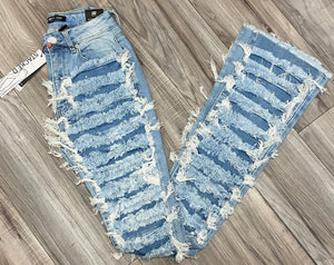 RED FOX WOMEN'S STACKED SUPER FRAYED DENIM PANTS PA4414 (LT BLUE)