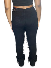 Load image into Gallery viewer, RED FOX WOMEN&#39;S STACKED FRAYED HEAVY TWILL PANTS PA4416 (JET BLACK)