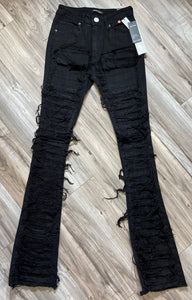 RED FOX WOMEN'S STACKED FRAYED HEAVY TWILL PANTS PA4416 (JET BLACK)