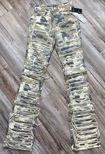 RED FOX WOMEN'S STACKED FRAYED HEAVY TWILL PANTS PA4416 (KHAKI CAMO)