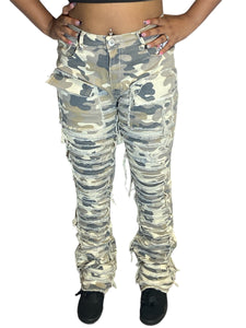 RED FOX WOMEN'S STACKED FRAYED HEAVY TWILL PANTS PA4416 (KHAKI CAMO)
