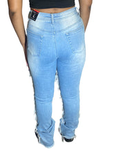 Load image into Gallery viewer, RED FOX WOMEN&#39;S STACKED FRAYED HEAVY DENIM PANTS PA4436 (LT BLUE)