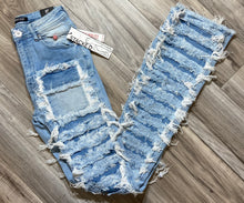 Load image into Gallery viewer, RED FOX WOMEN&#39;S STACKED FRAYED HEAVY DENIM PANTS PA4436 (LT BLUE)