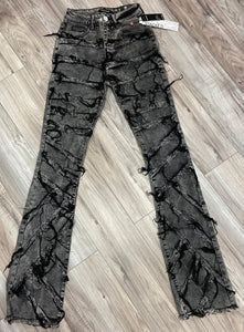 RED FOX WOMEN'S STACKED FRAYED DENIM PANTS PA4454 (ACID BLACK)