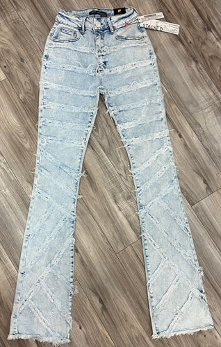 RED FOX WOMEN'S STACKED FRAYED DENIM PANTS PA4454 (ACID BLUE)