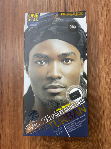 BLACK ICE PRE-TIED TURBAN ASSORT WITH TASSEL (ONE SIZE)