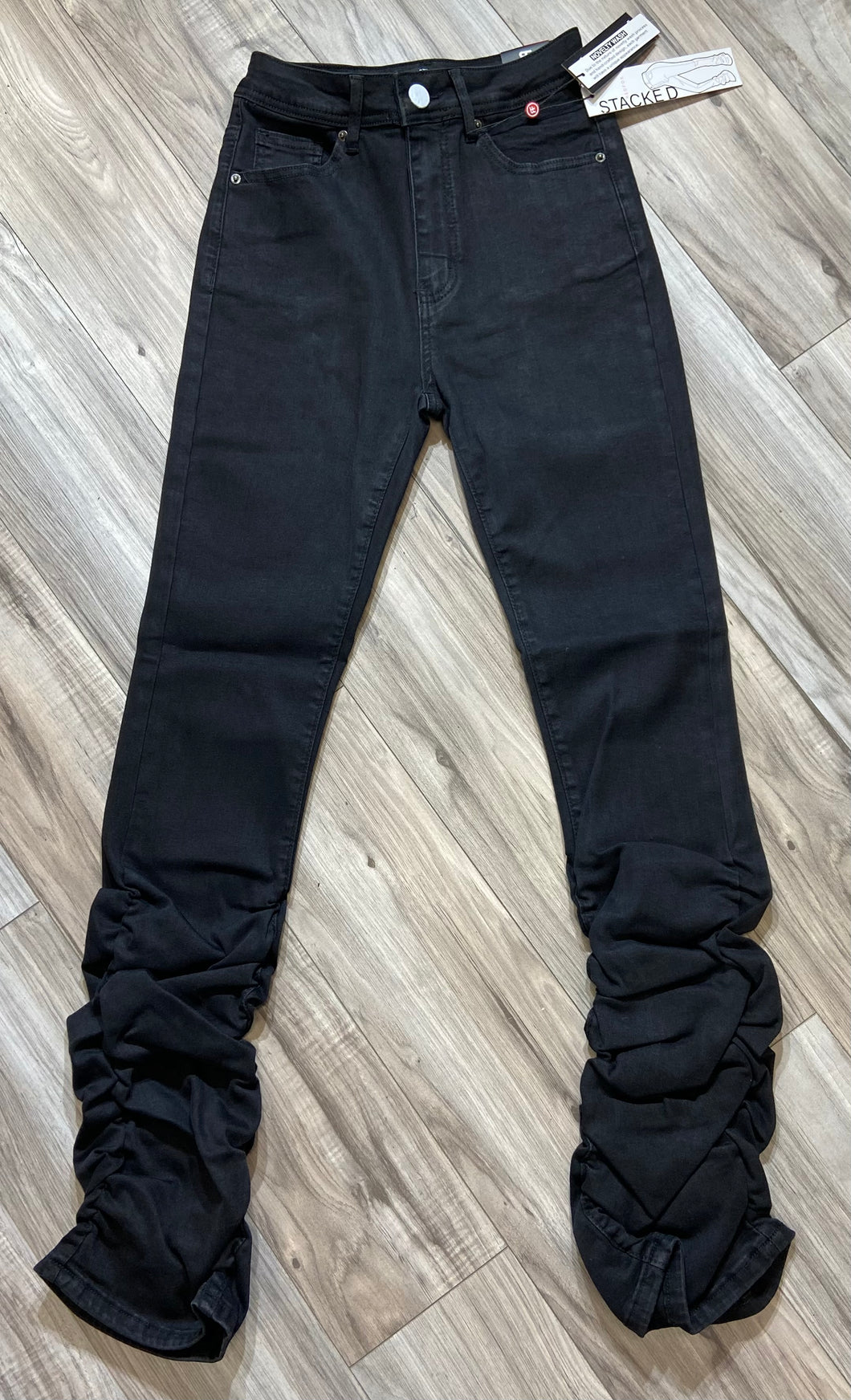 REDFOX WOMEN'S 5 POCKET DENIM STACKED JEANS PA4462 (BLACK)