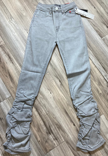 REDFOX WOMEN'S 5 POCKET DENIM STACKED JEANS PA4462 (LT.GREY)