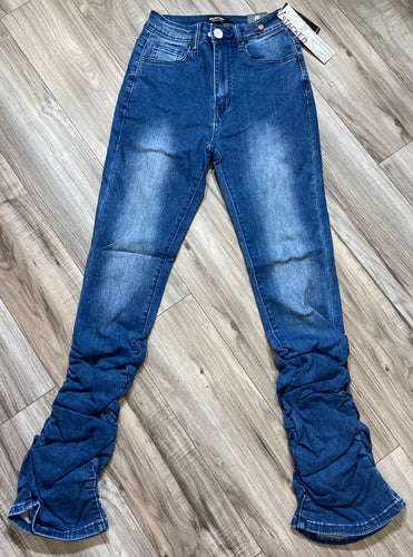 REDFOX WOMEN'S 5 POCKET DENIM STACKED JEANS PA4462 (MED.BLUE)