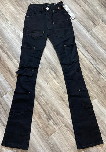 REDFOX WOMEN'S HEAVY TWILL STACKED PANTS PA4435 (JET BLACK)
