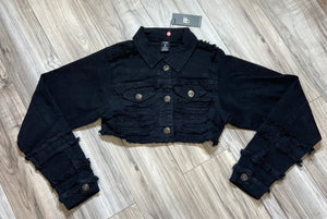 REDFOX SUPER FRAYED CROP JACKET AND STACKED JEANS SD4446 (JET BLACK)