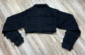 REDFOX SUPER FRAYED CROP JACKET AND STACKED JEANS SD4446 (JET BLACK)