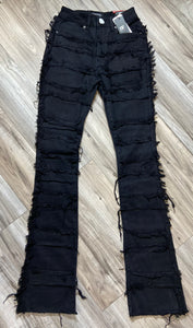 REDFOX SUPER FRAYED CROP JACKET AND STACKED JEANS SD4446 (JET BLACK)