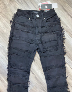 REDFOX SUPER FRAYED CROP JACKET AND STACKED JEANS SD4446 (JET BLACK)