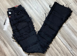 REDFOX SUPER FRAYED CROP JACKET AND STACKED JEANS SD4446 (JET BLACK)