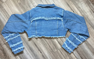 REDFOX SUPER FRAYED CROP JACKET AND STACKED JEANS SD4446 (LT. BLUE)
