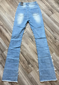REDFOX SUPER FRAYED CROP JACKET AND STACKED JEANS SD4446 (LT. BLUE)