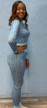 Load image into Gallery viewer, WOMEN&#39;S VINTAGE PRINT CROP TOP &amp; PANT SET (BLUE) IN STORES NOW!