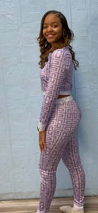 WOMEN'S VINTAGE PRINT CROP TOP & PANT SET (PURPLE) IN STORES NOW!