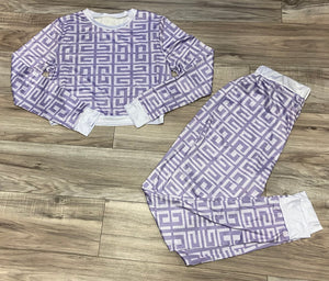 WOMEN'S VINTAGE PRINT CROP TOP & PANT SET (PURPLE) IN STORES NOW!