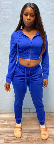 ACCESS WOMEN'S 2PC ACTIVEWEAR ZIPDOWN CROP/JOGGER OUTFIT SET (ROYAL)