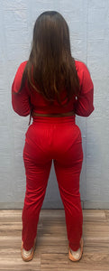 ACCESS WOMEN'S 2pc. ACTIVEWEAR PULLOVER CROP/JOGGER SET (RED)