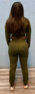 ACCESS WOMEN'S 2PC ACTIVEWEAR ZIPDOWN CROP/JOGGER OUTFIT SET (OLIVE)