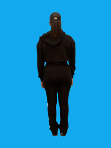 REDFOX "TRUST YOUR SOUL" FLEECE CROP JACKET W/ STACKED PANTS (BLACK)