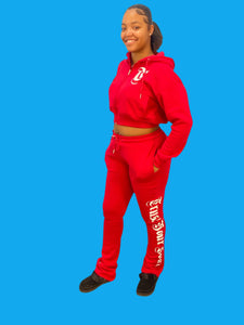 REDFOX "TRUST YOUR SOUL" FLEECE CROP JACKET W/ STACKED PANTS (RED)