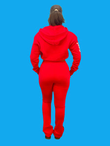 REDFOX "TRUST YOUR SOUL" FLEECE CROP JACKET W/ STACKED PANTS (RED)