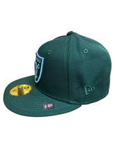 Load image into Gallery viewer, Las Vegas Raiders New Era 50th Anniversary Custom Authentic 59Fifty (Dk Green/Sky Blue)