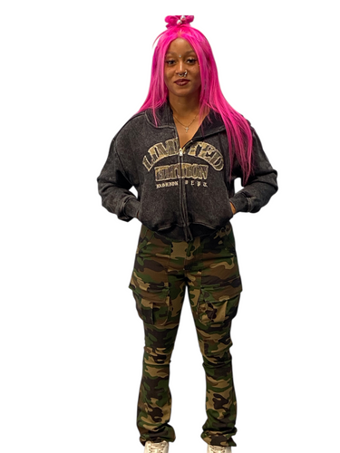 REDFOX WOMENS CROP CAMO HOODIE & CAMO STACKED PANTS SET (PL5454)