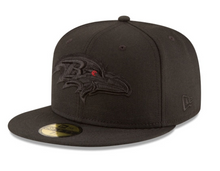 Load image into Gallery viewer, NEW ERA BALTIMORE RAVENS BLACK ON BLACK 59FIFTY FITTED