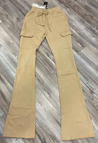 REDFOX WOMEN'S FLEECE STACKED PANTS W/ CARGO POCKETS (KHAKI)
