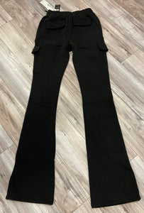REDFOX WOMEN'S FLEECE STACKED PANTS W/ CARGO POCKETS (BLACK)