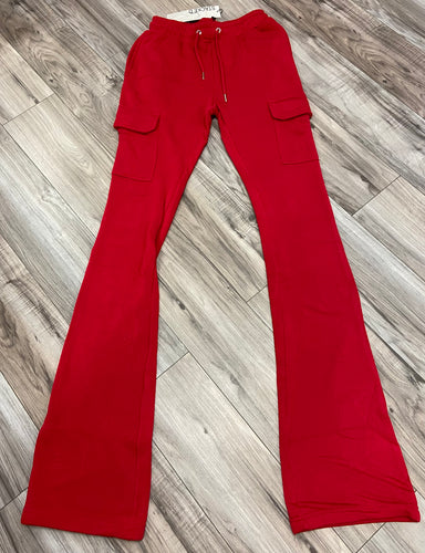 REDFOX WOMEN'S FLEECE STACKED PANTS W/ CARGO POCKETS (RED)