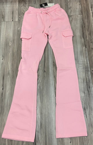 REDFOX WOMEN'S FLEECE STACKED PANTS W/ CARGO POCKETS (LT. PINK)