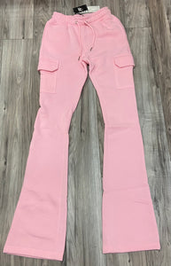 REDFOX WOMEN'S FLEECE STACKED PANTS W/ CARGO POCKETS (LT. PINK)