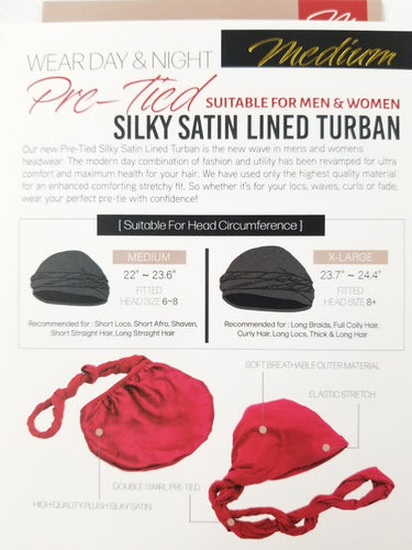 Black Ice Pre-Tied Silky Satin Lined Turban M/L