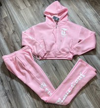 Load image into Gallery viewer, REDFOX &quot;TRUST YOUR SOUL&quot; FLEECE CROP JACKET W/ STACKED PANTS (LT. PINK)