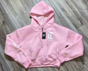 REDFOX "TRUST YOUR SOUL" FLEECE CROP JACKET W/ STACKED PANTS (LT. PINK)