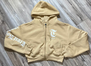 REDFOX "TRUST YOUR SOUL" FLEECE CROP JACKET W/ STACKED PANTS (KHAKI)