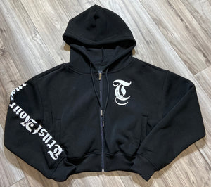REDFOX "TRUST YOUR SOUL" FLEECE CROP JACKET W/ STACKED PANTS (BLACK)