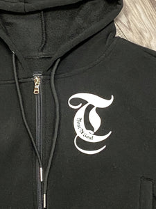 REDFOX "TRUST YOUR SOUL" FLEECE CROP JACKET W/ STACKED PANTS (BLACK)