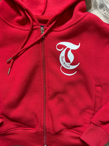 REDFOX "TRUST YOUR SOUL" FLEECE CROP JACKET W/ STACKED PANTS (RED)