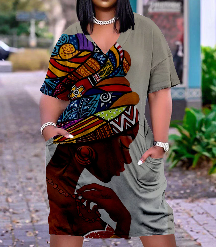 Women's Fashion African Print Dress (Grey) IN STORES NOW!