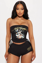 Load image into Gallery viewer, WOMEN&#39;S GRAFFITI PRINT TUBE TOP &amp; SHORT 2PC SET IN STORES NOW! (BLACK)